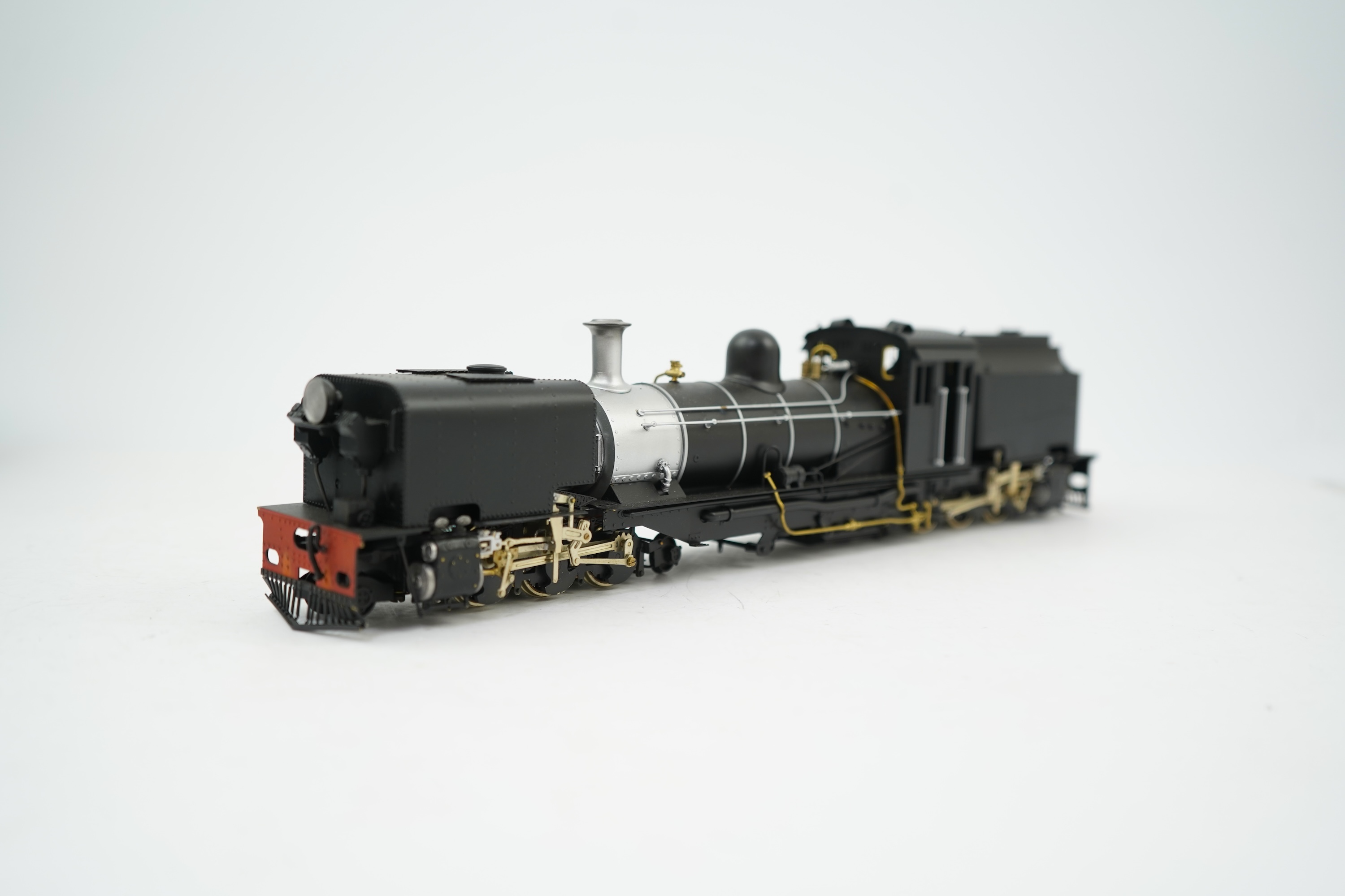 An On30 gauge (1:48 scale) 2-6-2+2-6-2 Beyer-Garratt locomotive, a finely detailed model, of painted brass, etc. construction, running on 00 gauge track and powered for two rail operation